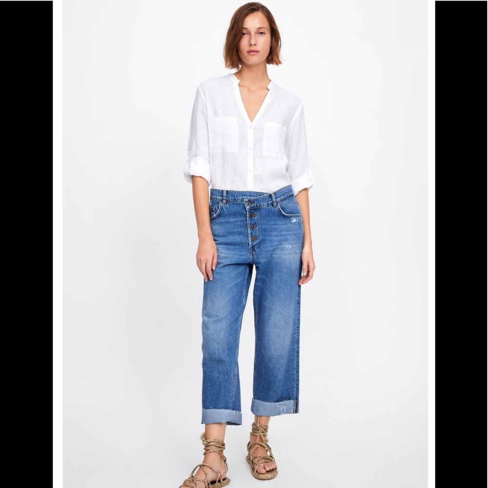🤍 Zara 100% Linen White Blouse sz Small